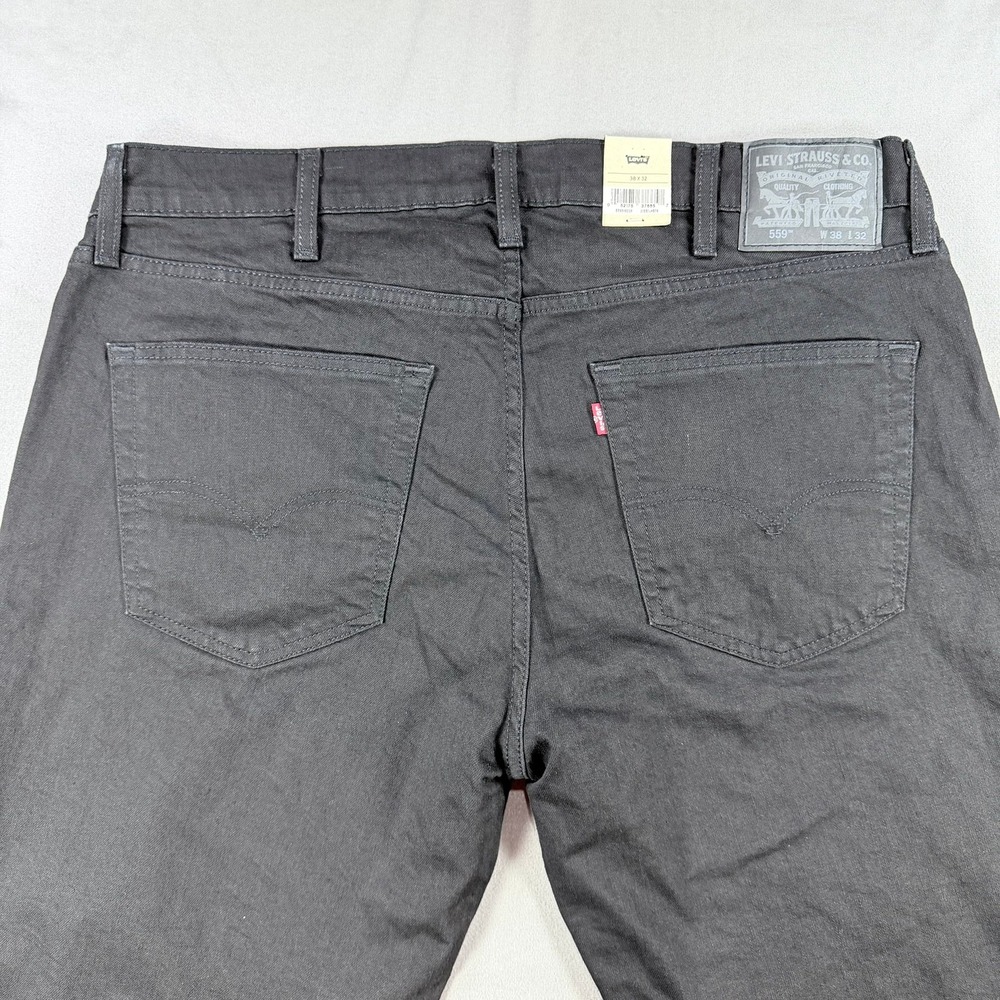 Levis Mens 38x32 Black Cotton Blend 559 Relaxed Straight Leg Stretch Denim Jeans - Picture 5 of 11